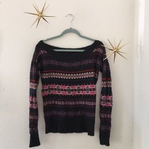 Wide Neck Pattern Sweater